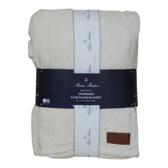 Brooks Brothers Twin/Twin XL Oversized Luxe Plush Blanket 68"x96" Cream - Picture 1 of 12
